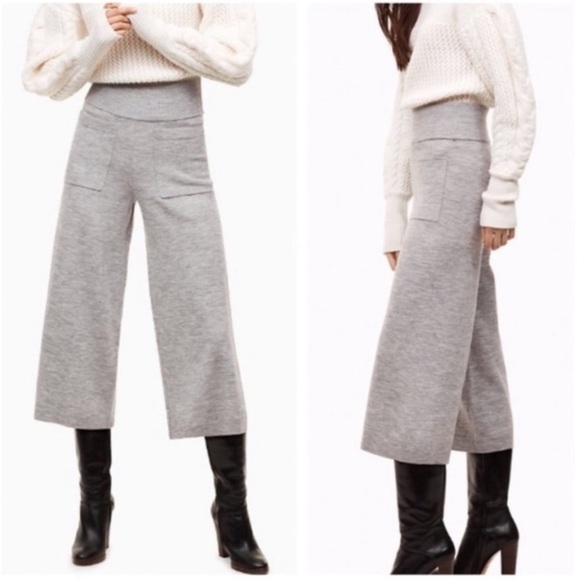 Wilfred Brion Gray Wool Blend Knit Culottes Wide Leg Cropped Pants Aritzia - Picture 1 of 9